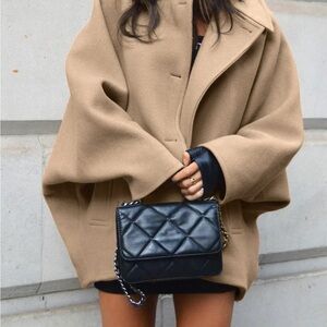 Commense Solid Oversized Pocket Button Coat  Khaki size xs